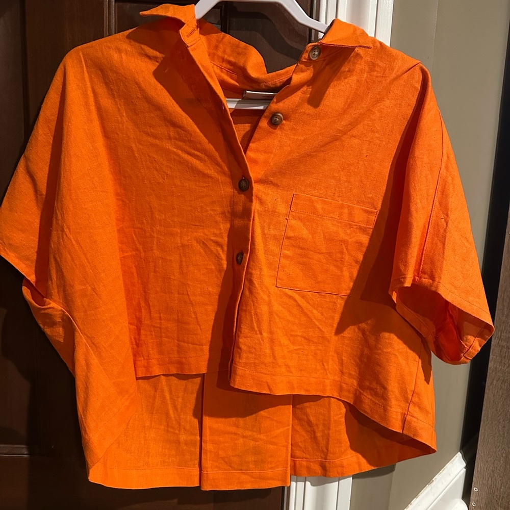 Orange Button Up Blouse